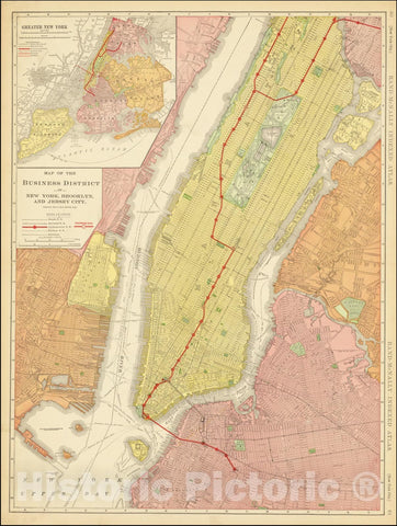 Historic Map : Business District of New York, Brooklyn, and Jersey City.,  1903, Vintage Wall Art
