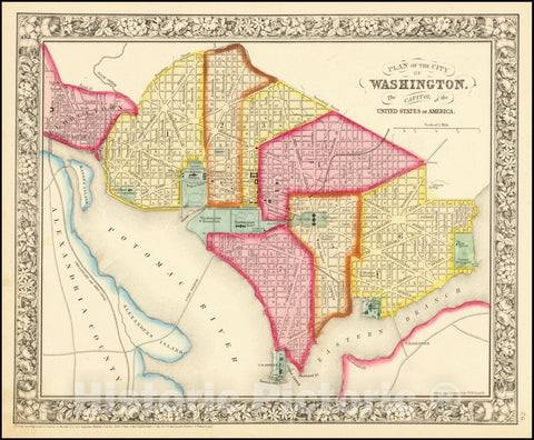 Historic Map : Plan of the City of Washington.The Capitol of the United States of America., 1861, Vintage Wall Art