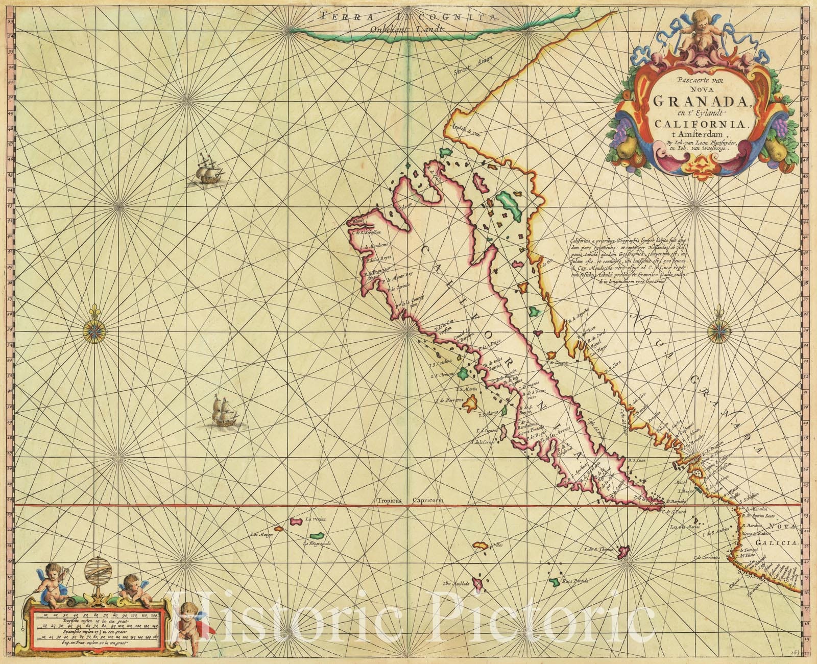 Historic Map : Pascaerte van Nova Granada, en t' Eylandt California, 1666, 1666, Vintage Wall Art