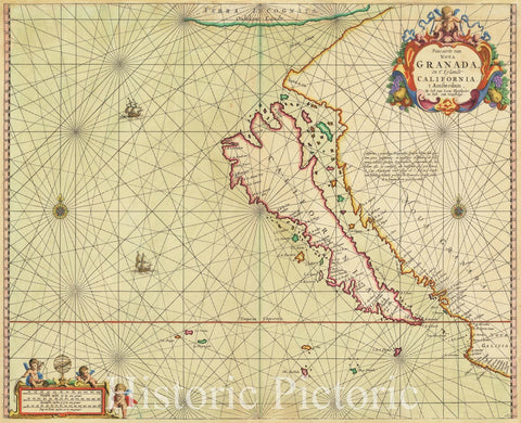 Historic Map : Pascaerte van Nova Granada, en t' Eylandt California, 1666, 1666, Vintage Wall Art