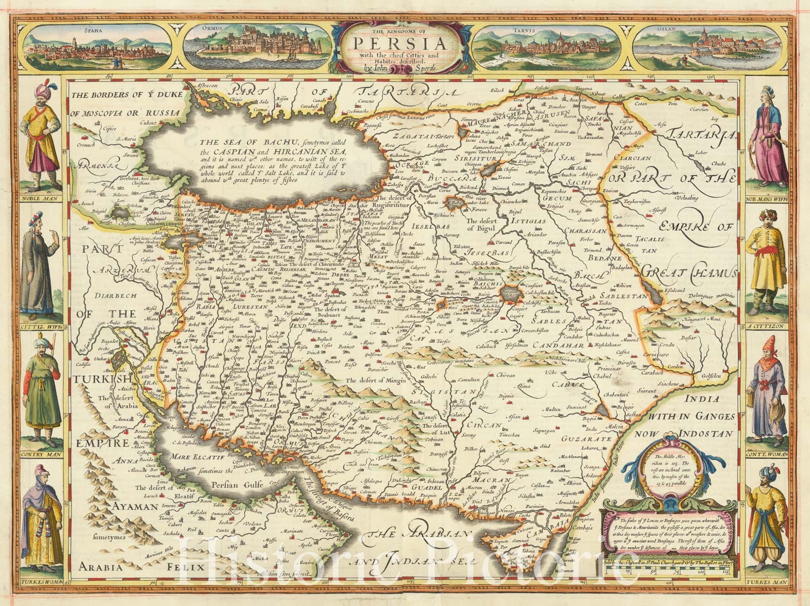 Historic Map : The Kingdome of Persia with the cheef citties and Habites descibed by John Speede, 1676, Vintage Wall Art