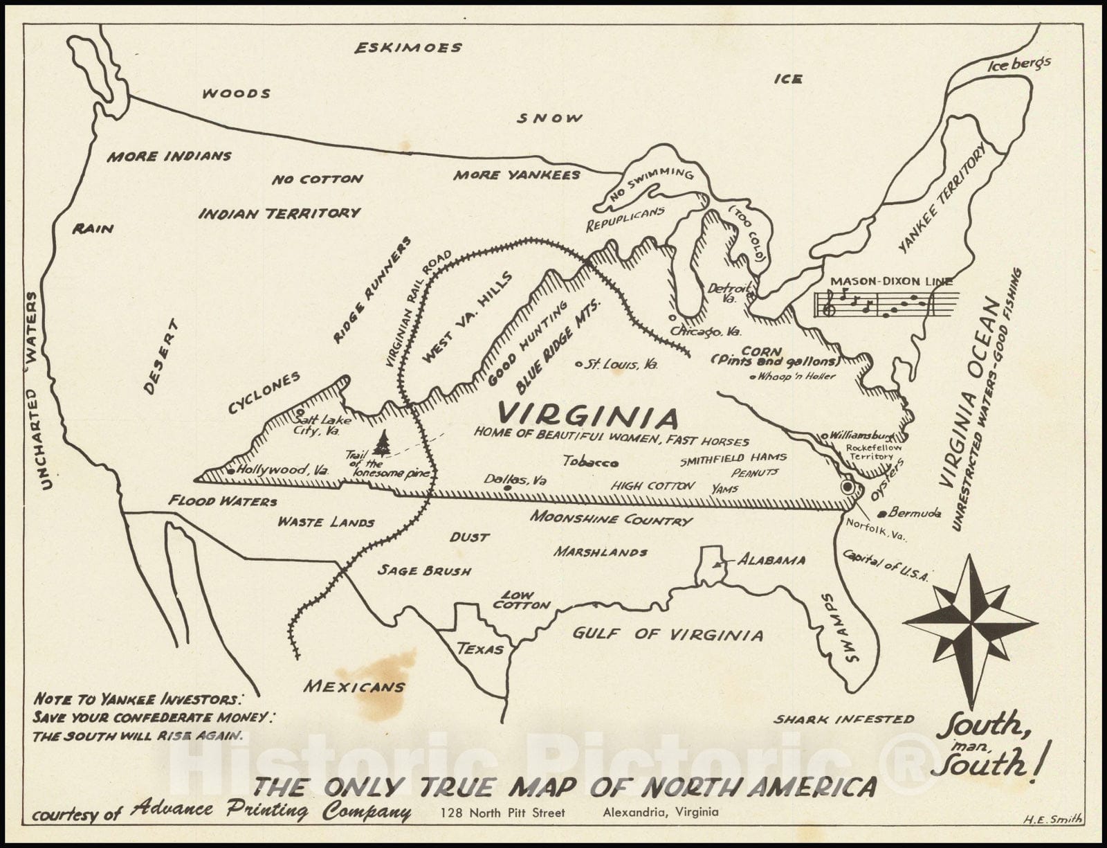 Historic Map : The United States as Virginians See It, 1950, Vintage Wall Art