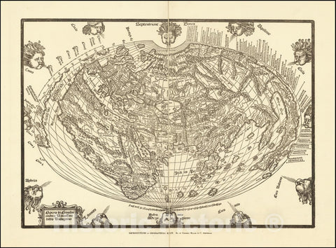 Historic Map : Facsimile World Map,Tuto il Mondo Tereno - Opera di Giovani andrea Vavassore ditto Vadagnino,1540 (circa 1894), Vintage Wall Art