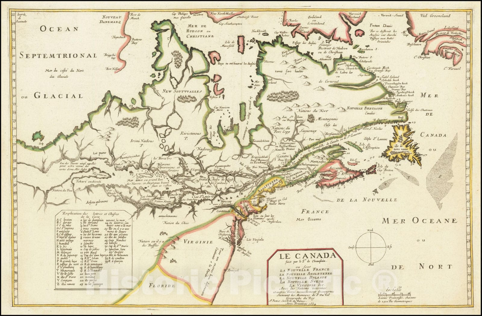 Historic Map : Le Canada faict par le Sr. de Champlain., 1664, Vintage ...