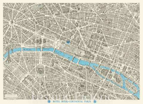 Historic Map : Paris a Vol D'Oiseau - Centre, 1959, Vintage Wall Art