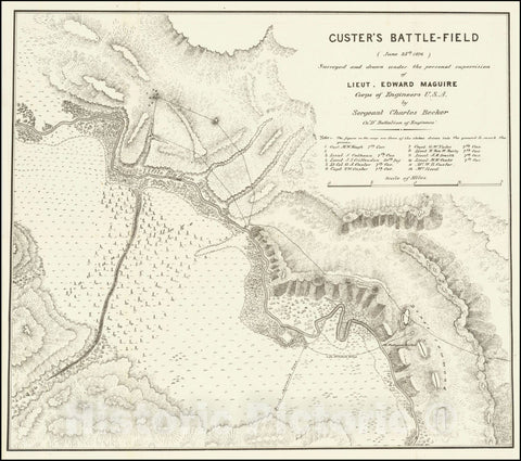 Historic Map : Custer's Battle-Field , June 25th, 1876, 1876, Vintage Wall Art