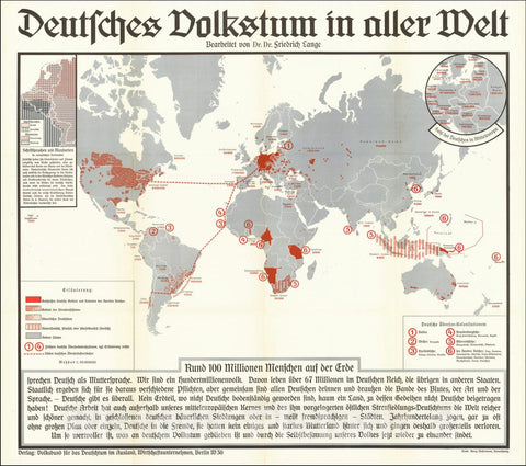 Historic Map : (Second World War - Nazism) Deutsches Volkstum in aller Welt Bearbeitet von Dr. Dr. Friedrich Lange , 1938, Vintage Wall Art