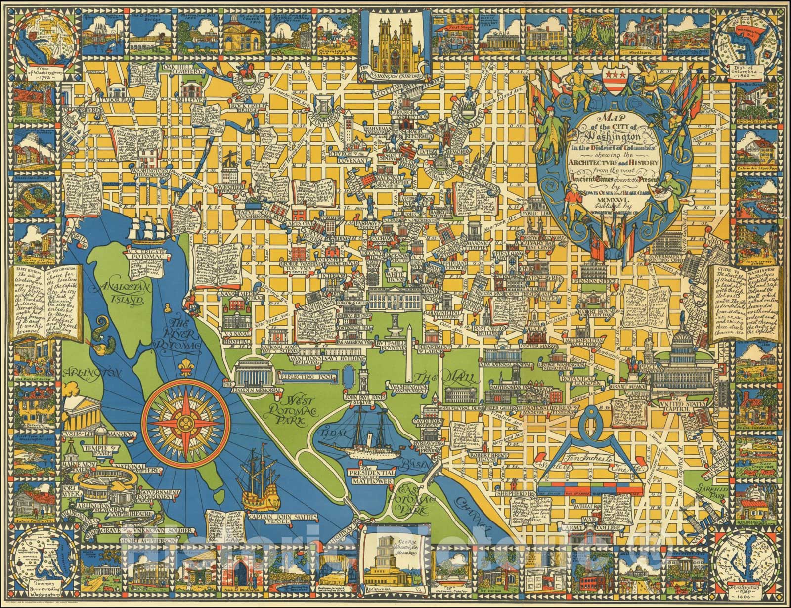 Historic Map : City of Washington in the District of Columbia shewing the Architecture and History from the most Ancient Times, 1926 v1, Vintage Wall Art