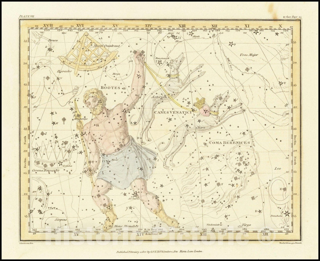 Historic Map : Bootes & Mons Moenalus Asterion & Chara Venatici-Coma-B ...