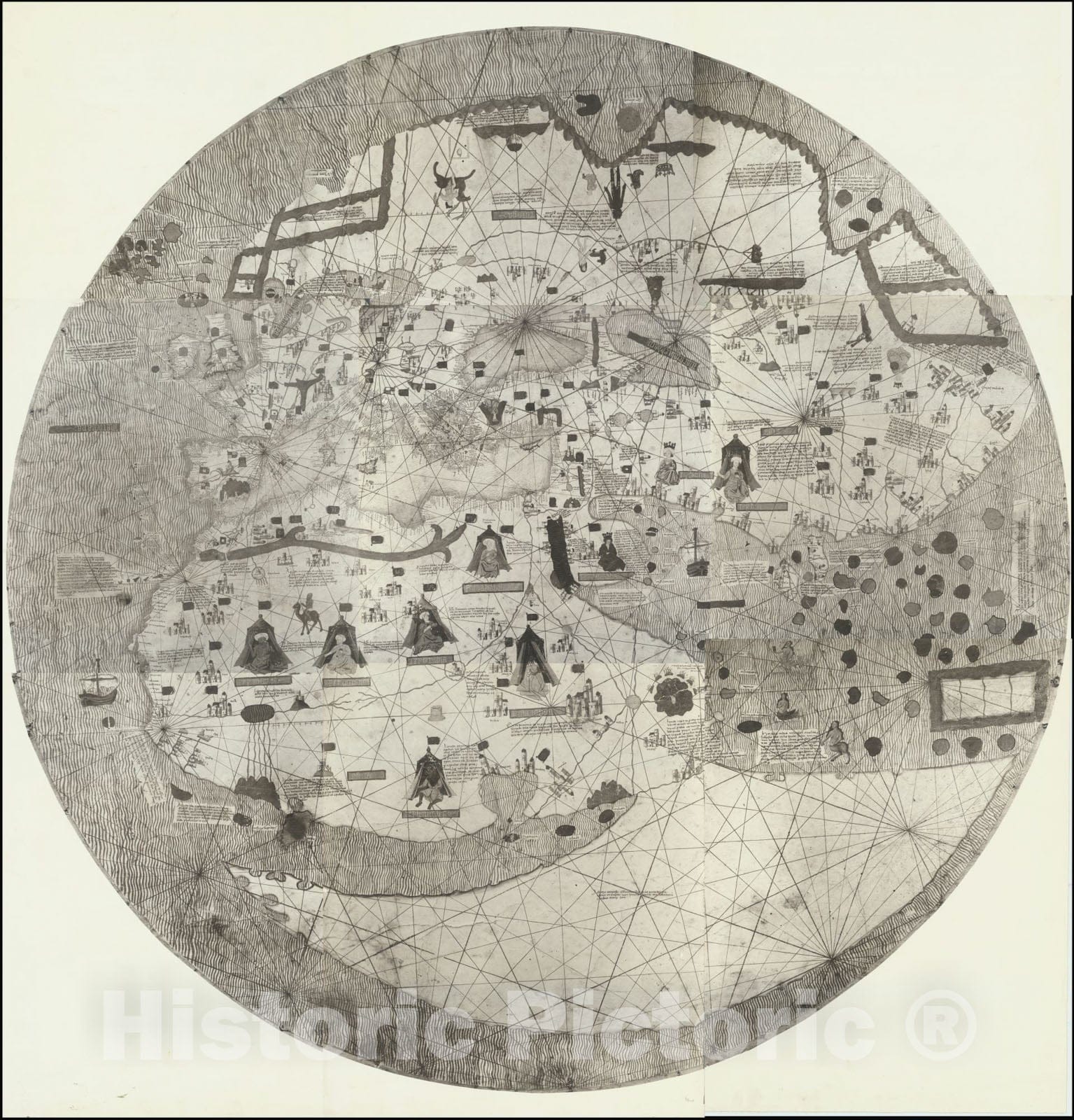Historic Map : The Catalan-Estense World Map, 1450 -1460 (but 1890), Vintage Wall Art