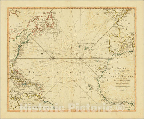 Historic Map : Bowles's One-Sheet Chart of the Atlantic or Western Ocean, Laid down from the Latest Discoveries, and Regulated by Numerous Astronomical Observations., 1795, Vintage Wall Art