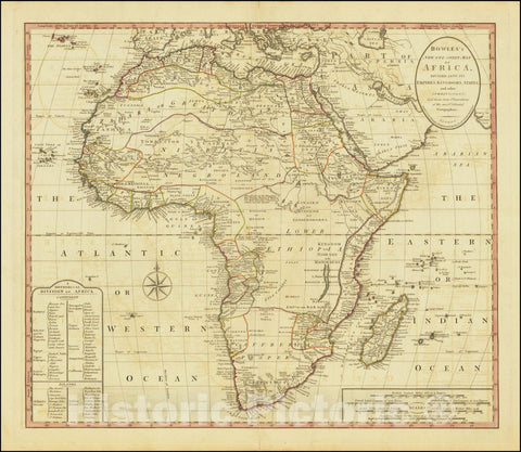 Historic Map : Bowles's New One-Sheet Africa, Divided Into Its Empires, Kingdoms, States, and other Subdivisions; laid down from Observations of the most Celebrated Geographers., 1794, Vintage Wall Art