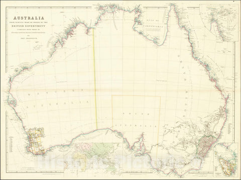 Historic Map : Australia From Surveys Made By Order of the British Government Combined with those of D'Entrecasteaux, Baudin, Freycinet &c.&c. By John Arrowsmith. 1840, 1840, Vintage Wall Art