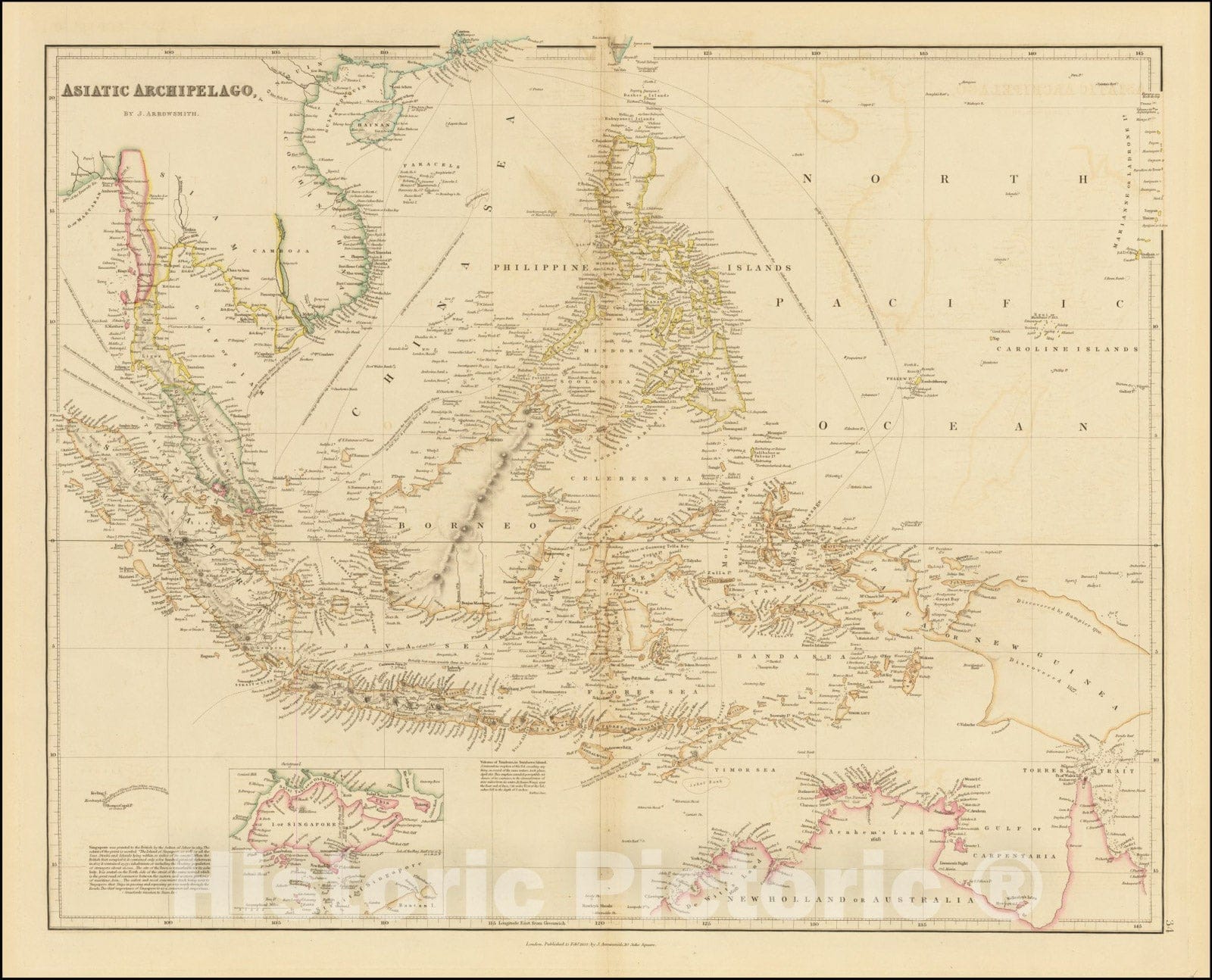 Historic Map : Asiatic Archipelago, 1832, Vintage Wall Art
