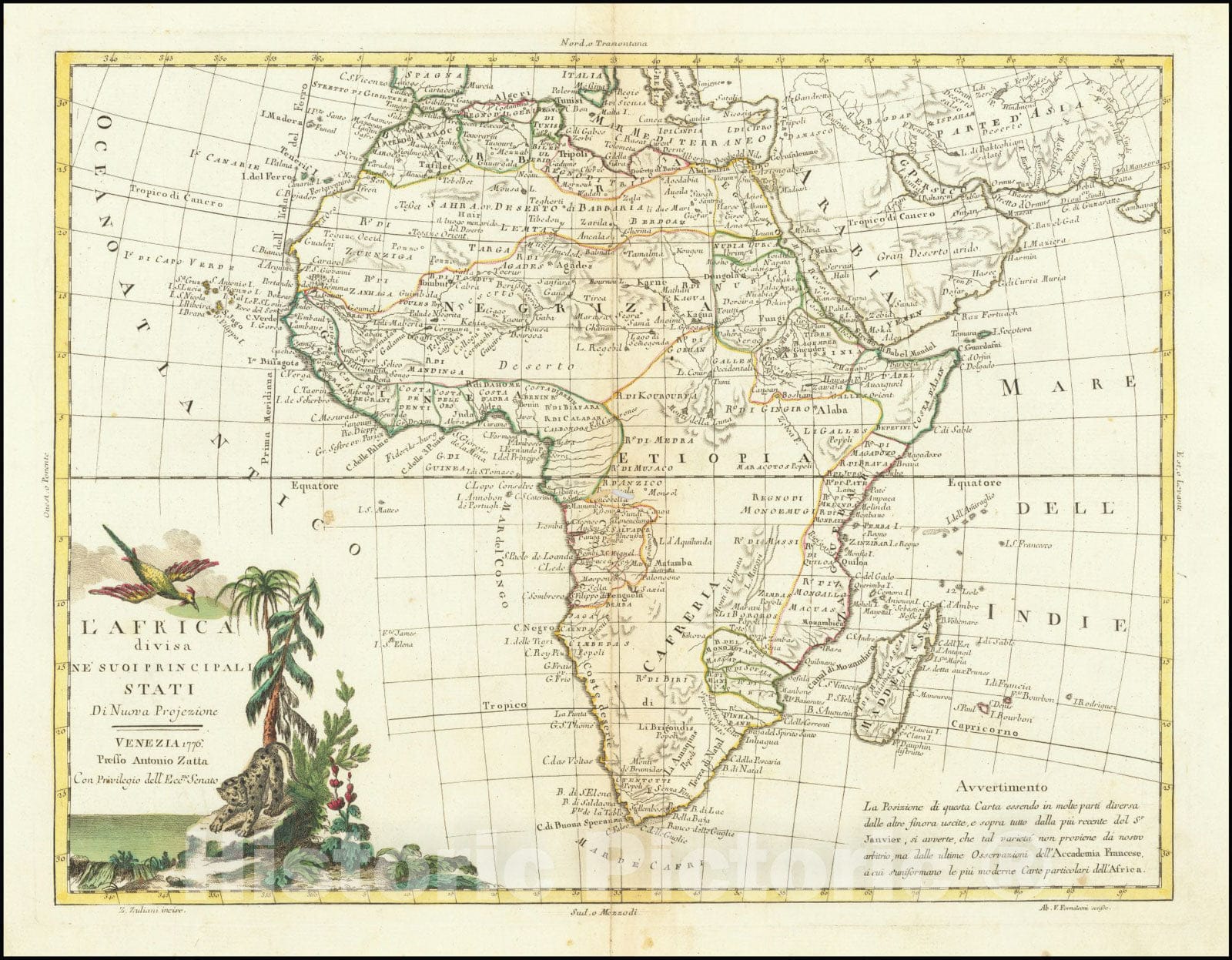 Historic Map : L'Africa divisa Ne' Suoi Principali Stati Di Nuova Projezione, 1776, 1776, Vintage Wall Art