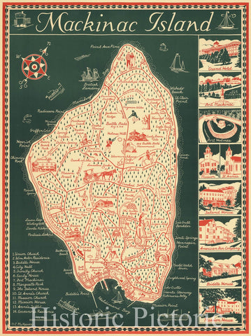 Historic Map : Mackinac Island, 1946, Vintage Wall Art