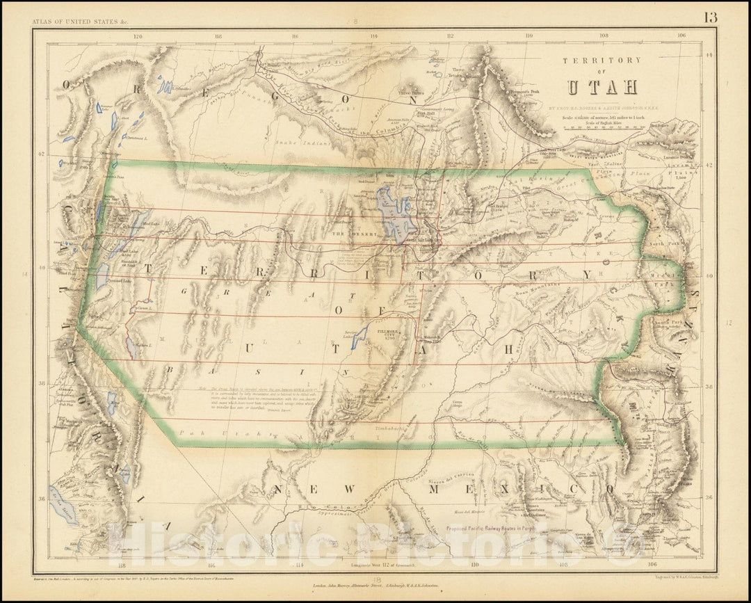 Historic Map : Territory of Utah, 1857, Vintage Wall Art