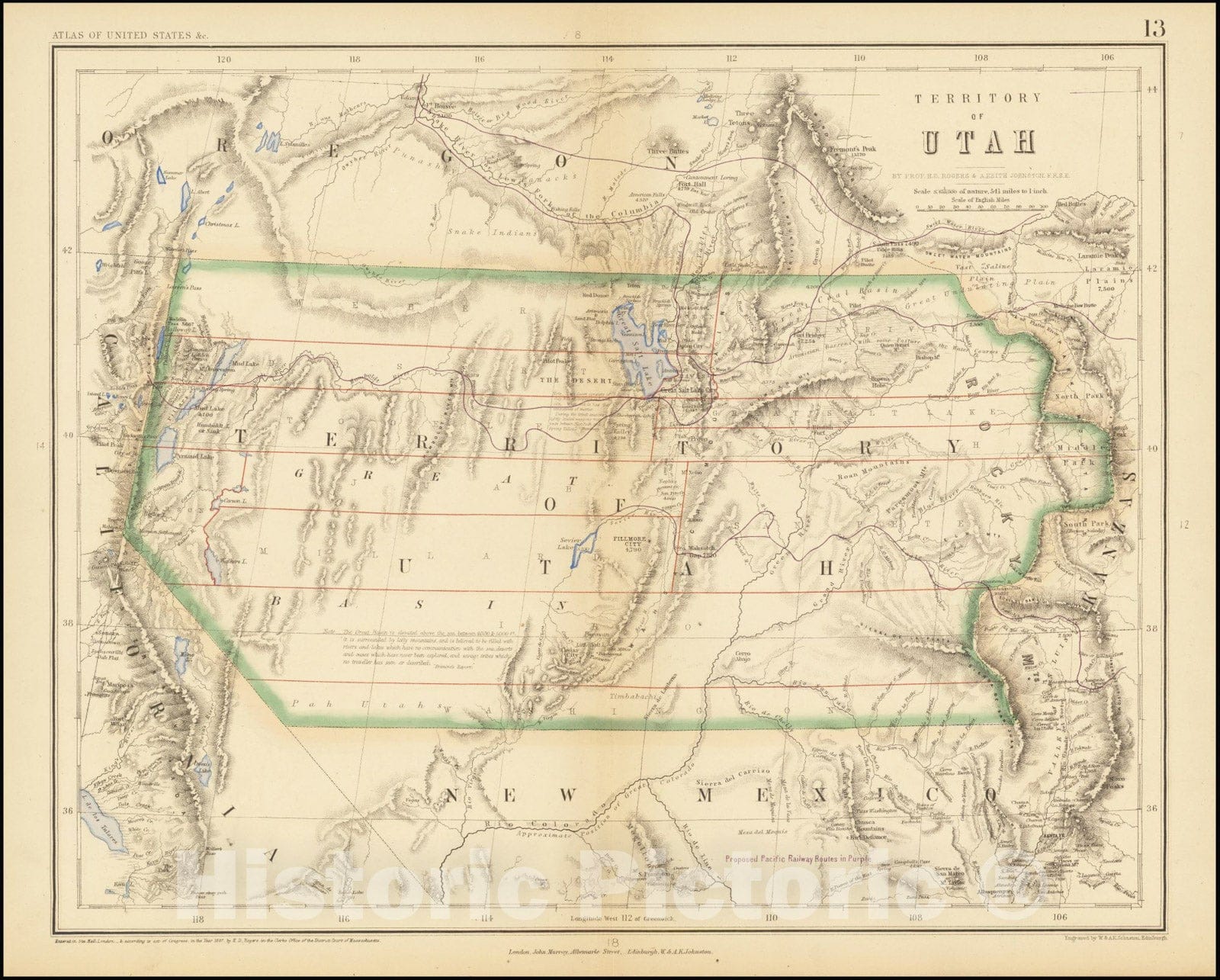 Historic Map : Territory of Utah, 1857, Vintage Wall Art