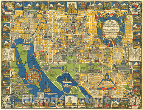 Historic Map : City of Washington in the District of Columbia shewing the Architecture and History, 1926 v2, Vintage Wall Art