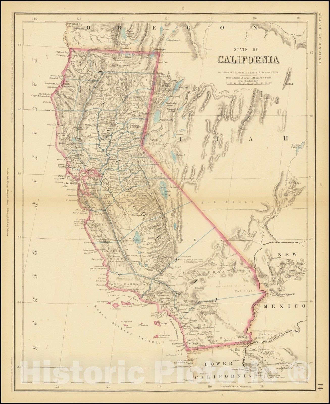 Historic Map : State of California, 1857, Vintage Wall Art