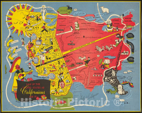 Historic Map : United States as Californians See It., 1947 v1, Vintage Wall Art