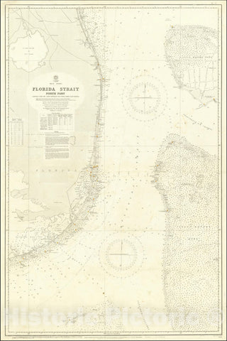 Historic Map : South Florida, Bahamas,Florida Strait North Part Compiled from the Latest Admiralty and United States Coast Surveys,1877 (updates to 1927), Vintage Wall Art