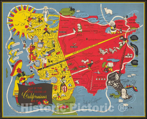 Historic Map : United States as Californians See It., 1947 v2, Vintage Wall Art
