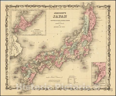 Historic Map : Johnson's Japan Nippon, Kiusiu, Sikok, Yesso and the Japanese Kuriles, 1861, Vintage Wall Art