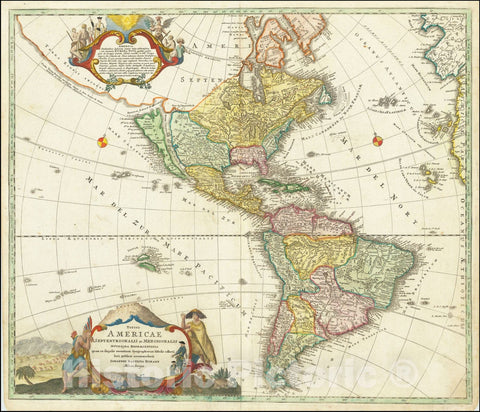 Historic Map : California as an Island - First State!]Totius Americae Septentrionalis et Meridionalis Novissima Representatio . . ., 1710, Vintage Wall Art