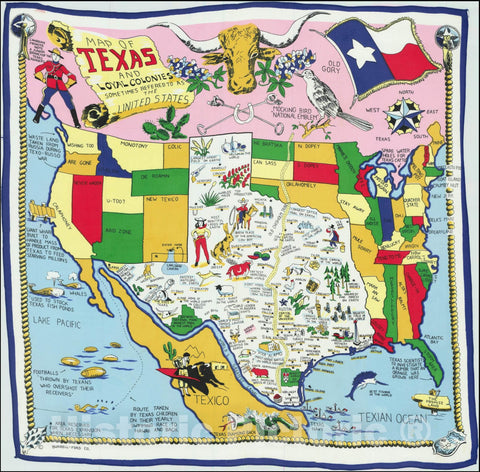 Historic Map : Printed on Linen,Map of Texas and Loyal Colonies Sometimes Referred To As The United States, 1960, Vintage Wall Art