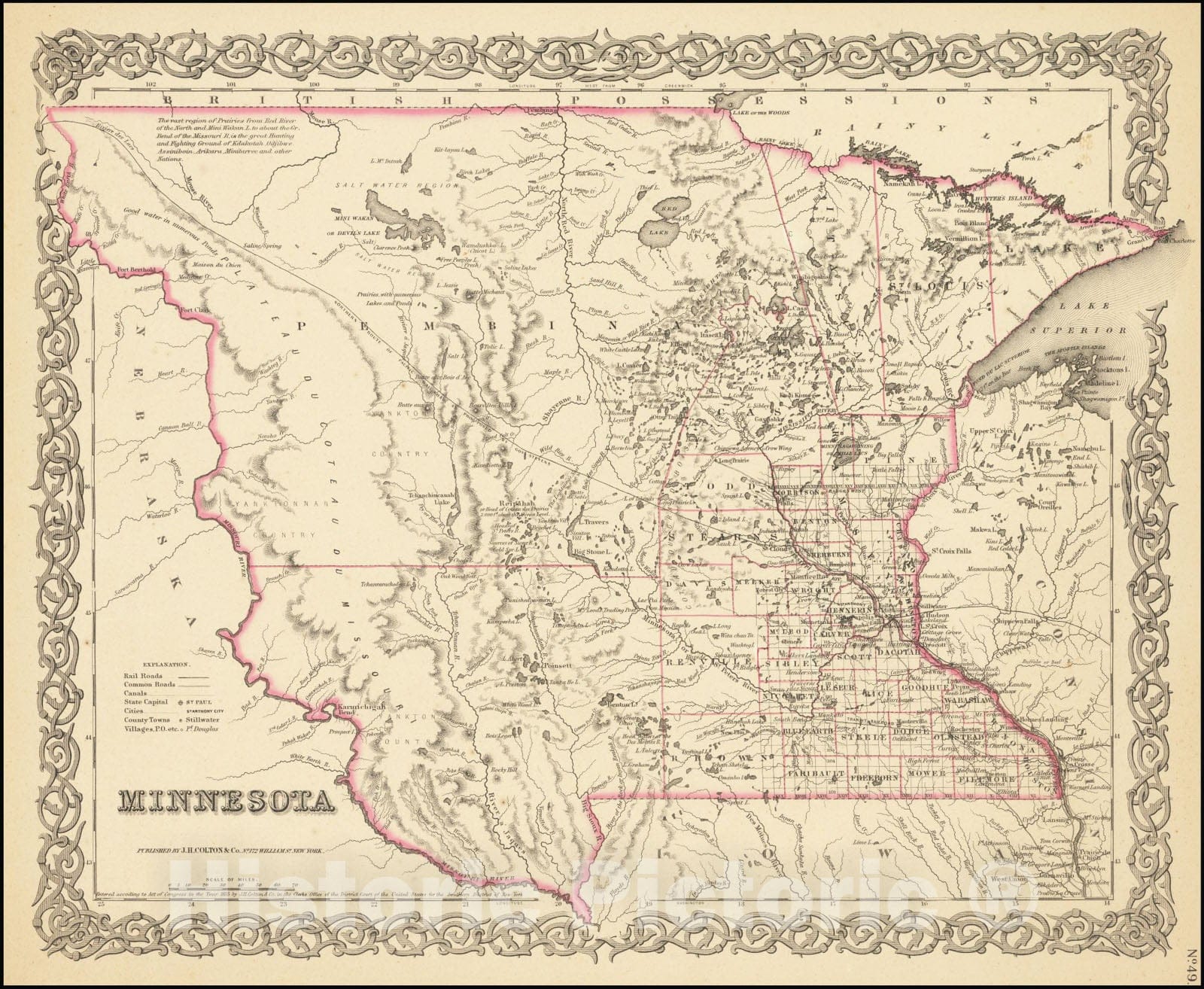 Historic Map : Minnesota , 1855, Vintage Wall Art