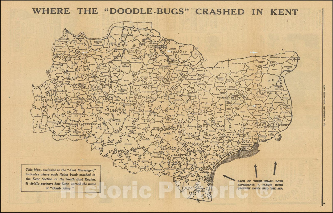 Historic Map : Second World War - V-1 Campaign, 1944, Vintage Wall Art