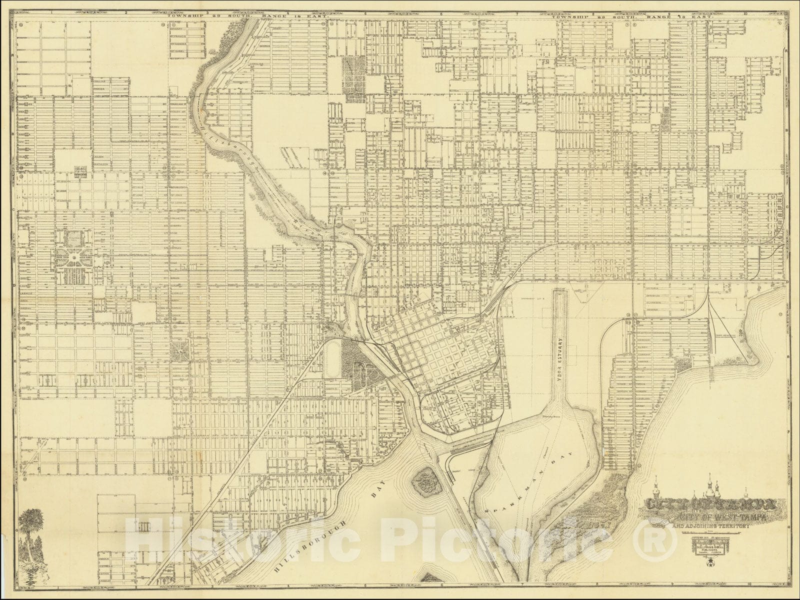 Historic Map : City of Tampa Including City of West Tampa and Adjoining Territory, 1913, Vintage Wall Art