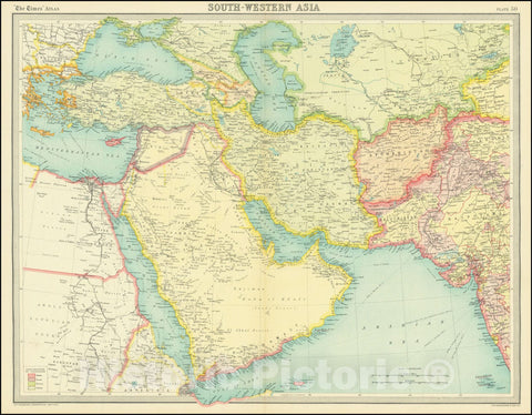 Historic Map : South-Western Asia, 1922, Vintage Wall Art