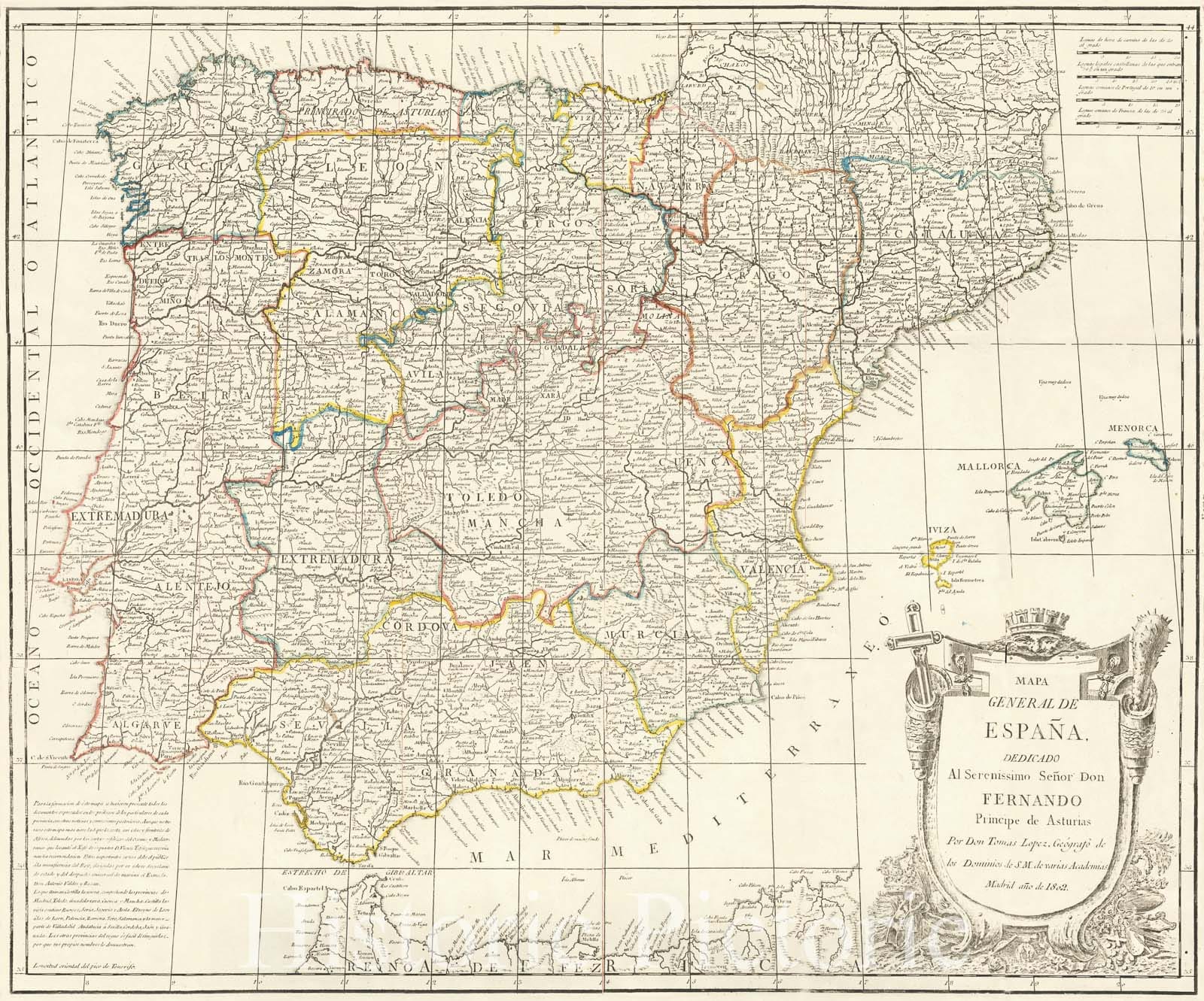 Historic Map : Mapa General de EspaÃ±a Dedicado Al Serenissimo SeÃ±or Don Fernando Principe de Asturias, 1802, Vintage Wall Art