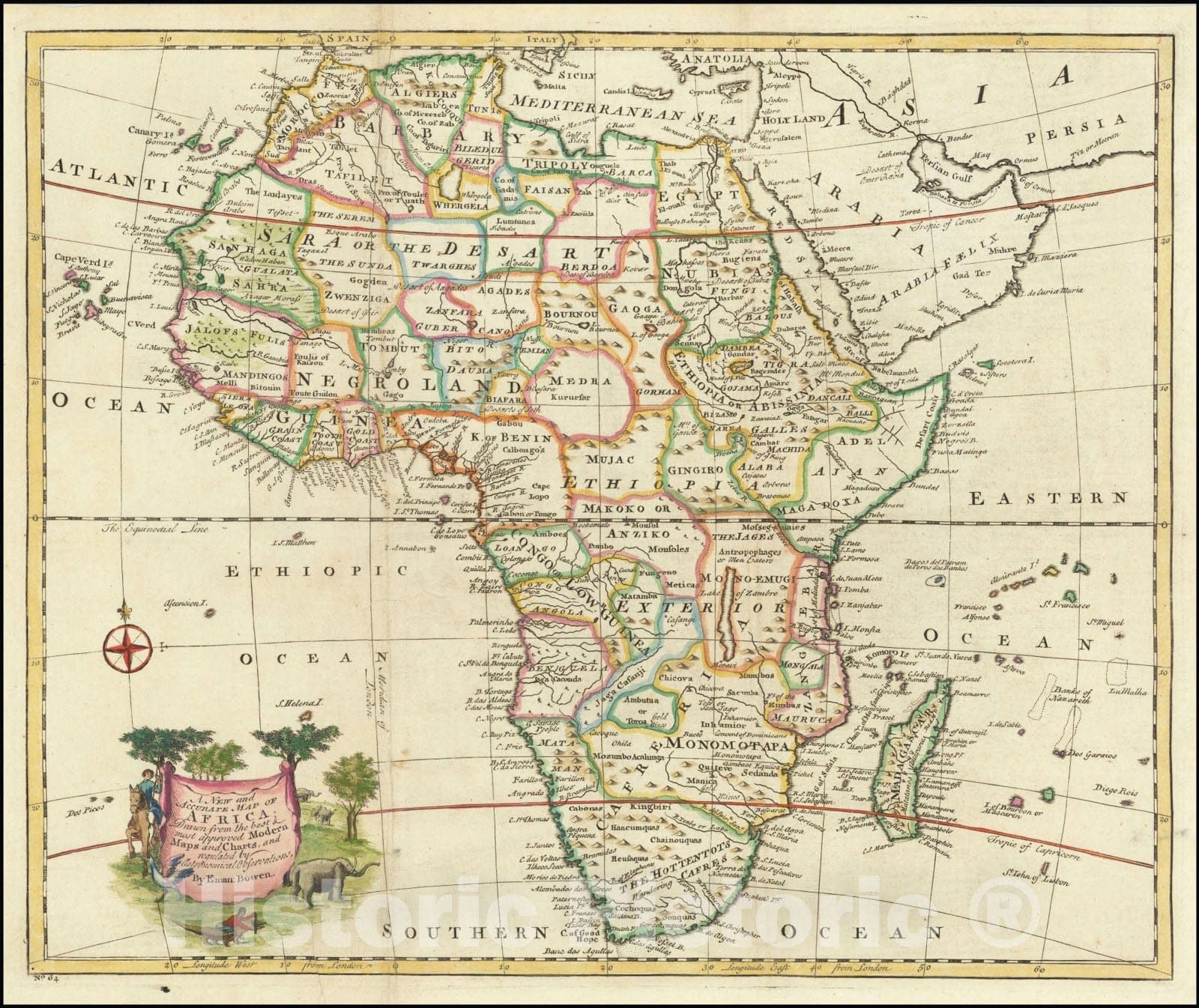 Historic Map : A New and accurate Africa,  1744, Vintage Wall Art