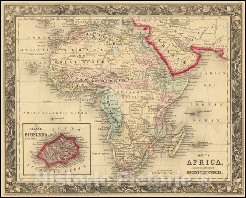 Historic Map : Africa showing Its Most Recent Discoveries, 1860, Vintage Wall Art