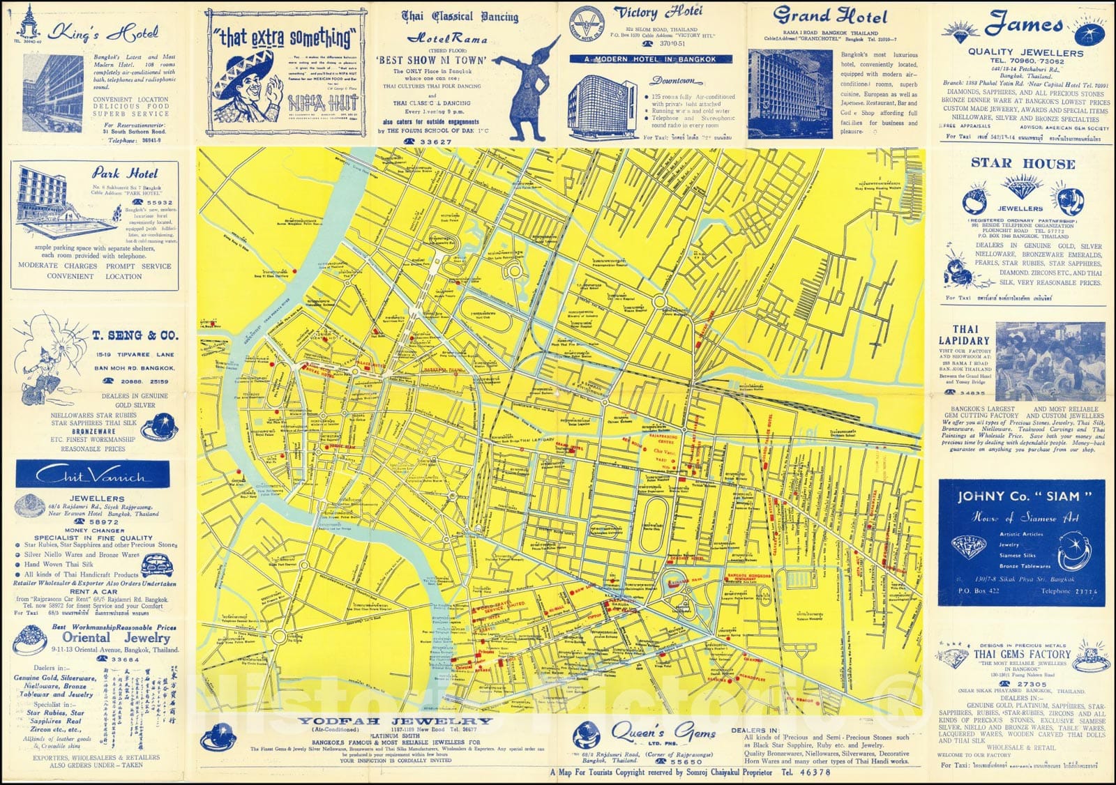 Historic Map : Bangkok and Thonburi, 1965, Vintage Wall Art