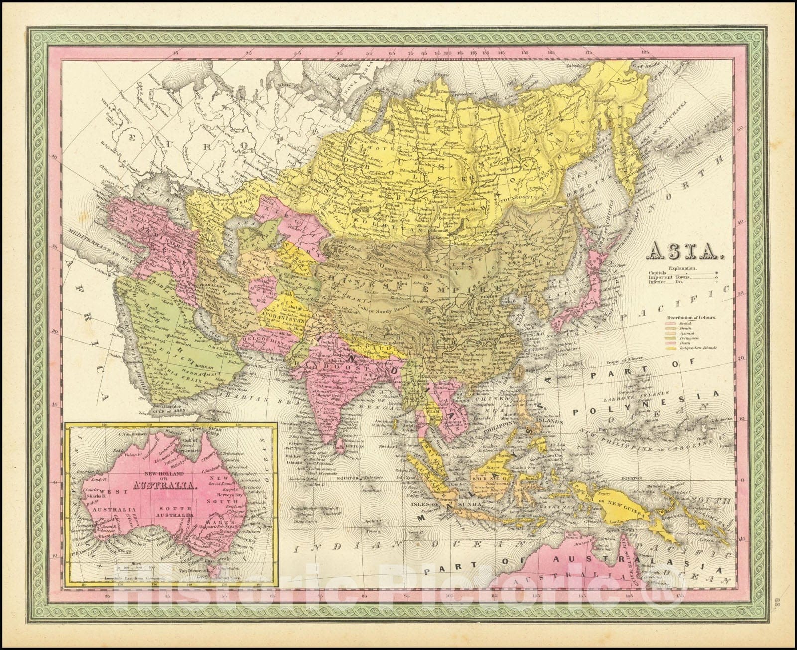 Historic Map : Asia , 1846, Vintage Wall Art