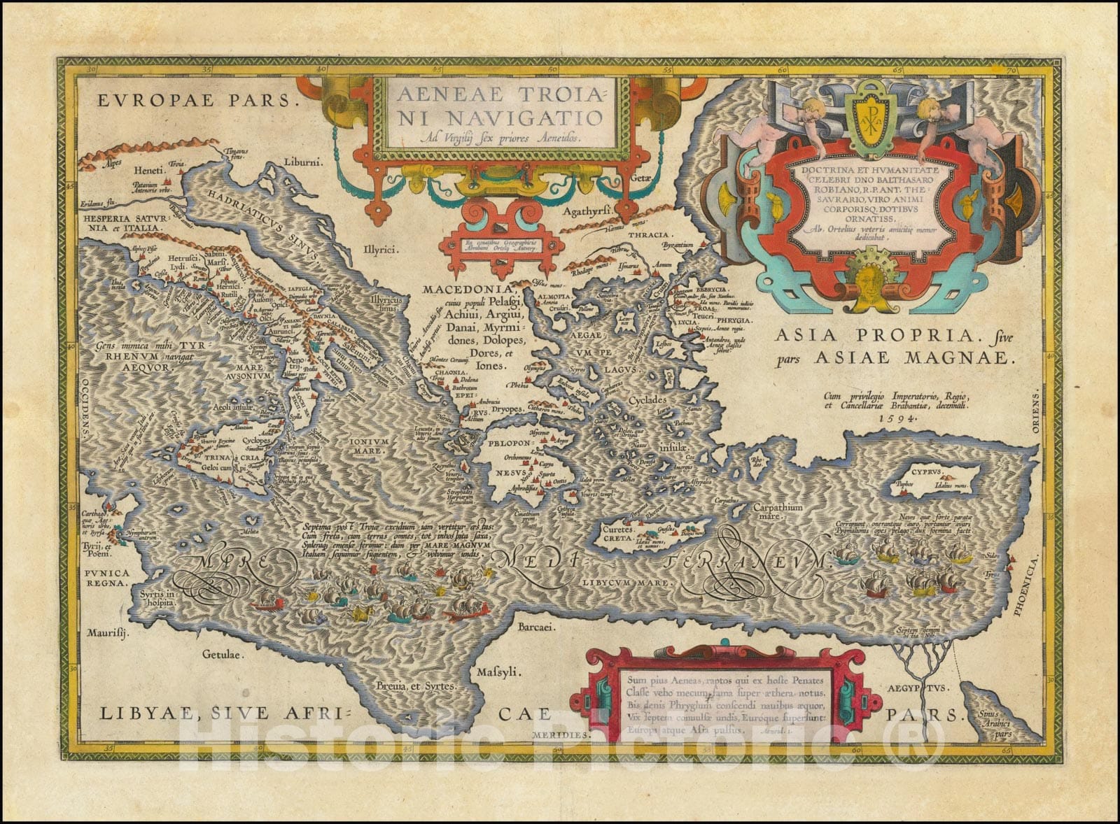 Historic Map : Aeneae Troiani Navigatio Ad Virgilij Sex priores Aeneidos, 1608, Vintage Wall Art