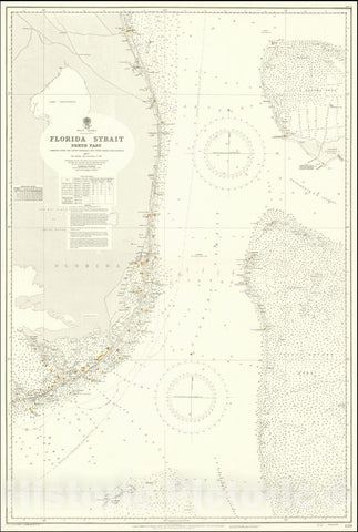 Historic Map : South Florida, Bahamas,Florida Strait North Part Compiled from the Latest Admiralty and United States Coast Surveys,1877 (updates to 1938), Vintage Wall Art