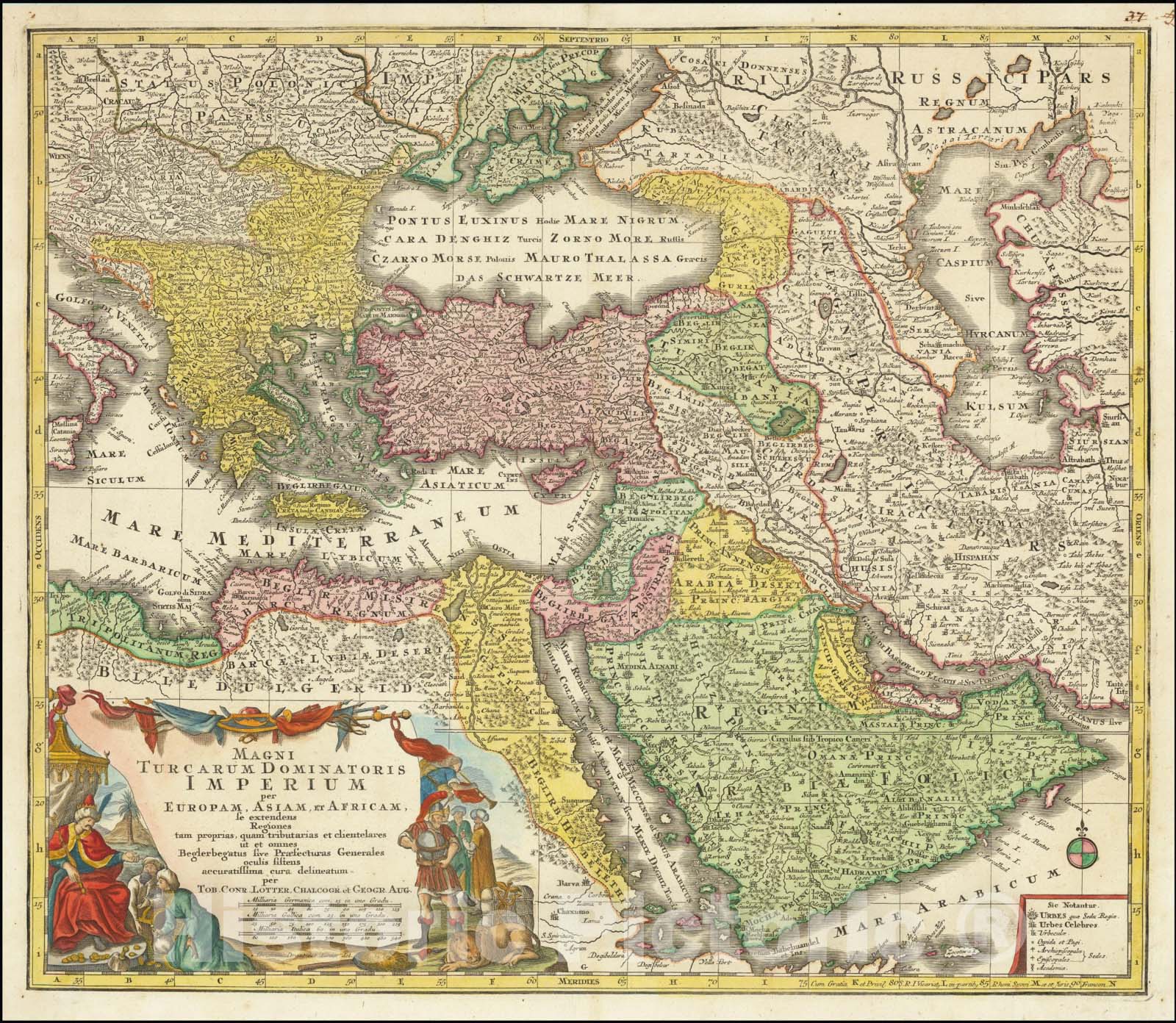 Historic Map : Magni Turcarum Dominatoris Imperium per Europam, Asiam, et Africam,  1740, Vintage Wall Art