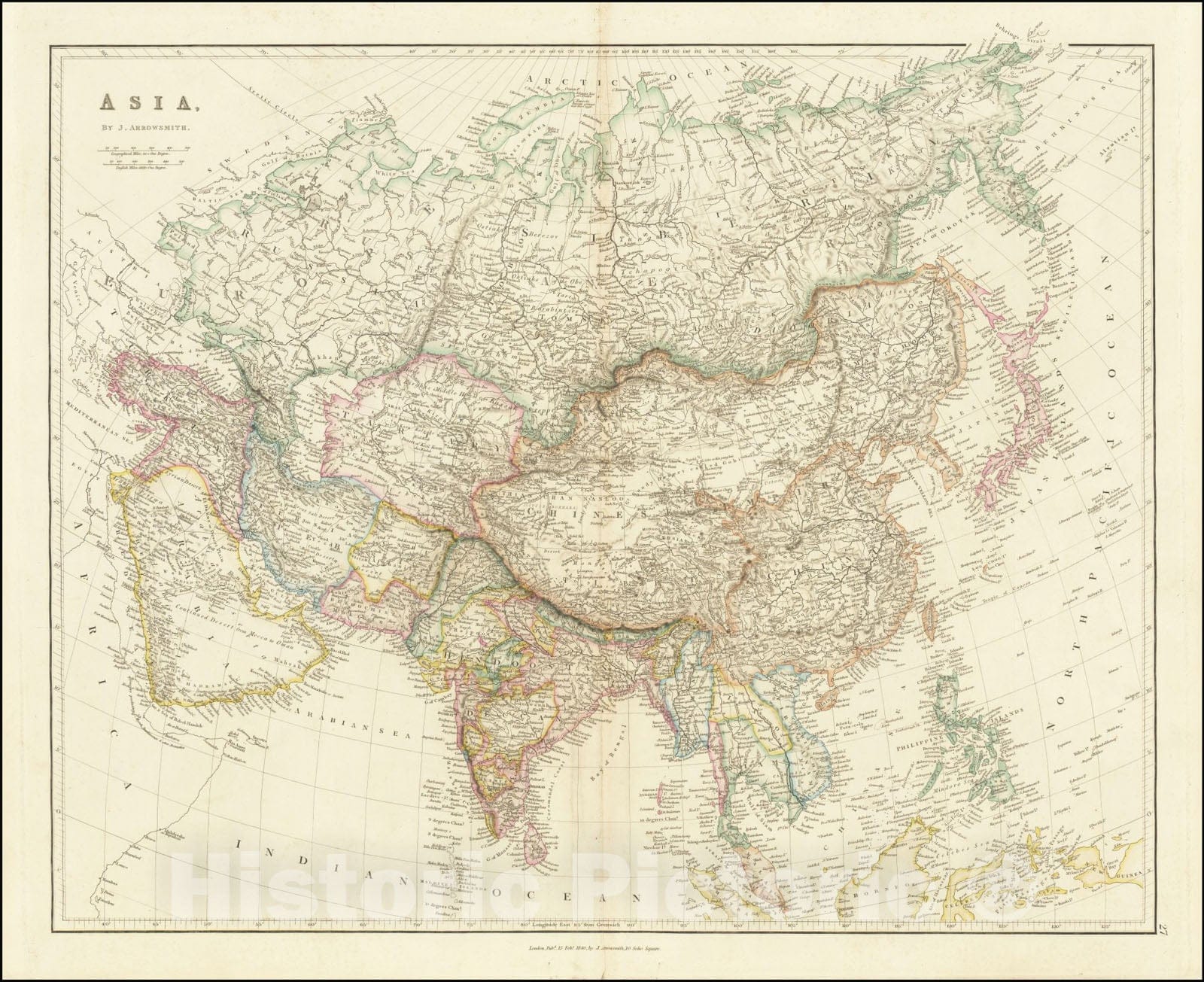 Historic Map : Asia, 1840, Vintage Wall Art