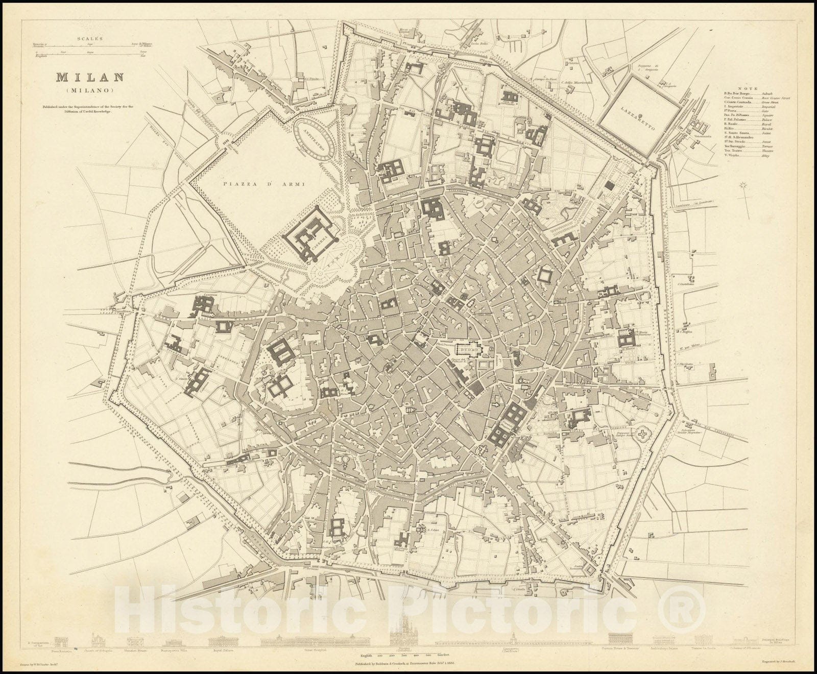 Historic Map : Milan , Milano, 1832, Vintage Wall Art