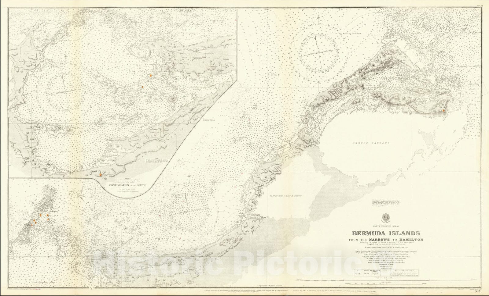Historic Map : Bermuda Islands From The Narrows to Hamilton, 1894 (1920), Vintage Wall Art