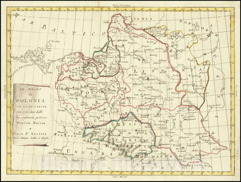 Historic Map : Il Regno di Polonia con le Provincie ora possedute dalle Tre confinanti potenze Prussia Russia e Casa d'Austria,  1780, Vintage Wall Art