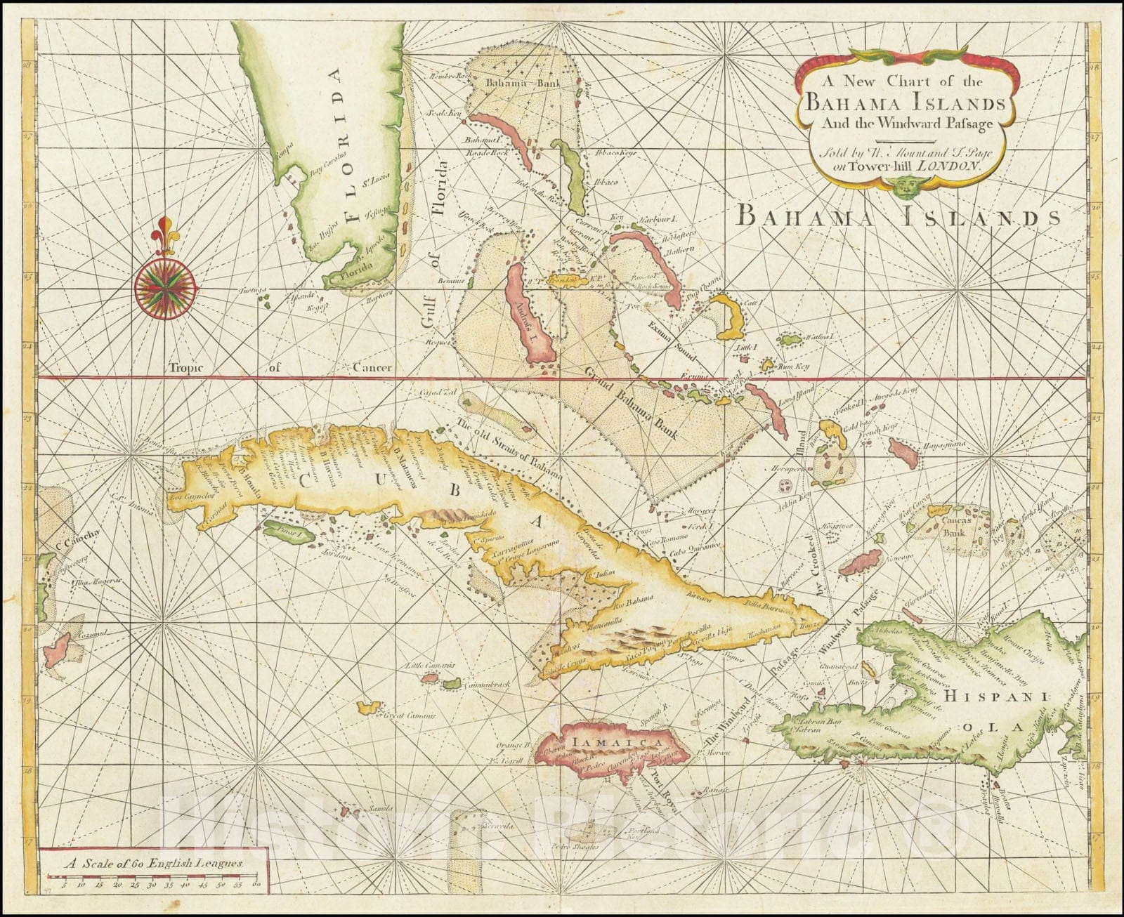 Historic Map : A New Chart of the Bahama Islands And the Windward Passage,  1737, Vintage Wall Art