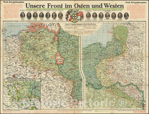 Historic Map : World War I] Unsere Front im Osten un Westen,1915 (May 18) , Vintage Wall Art