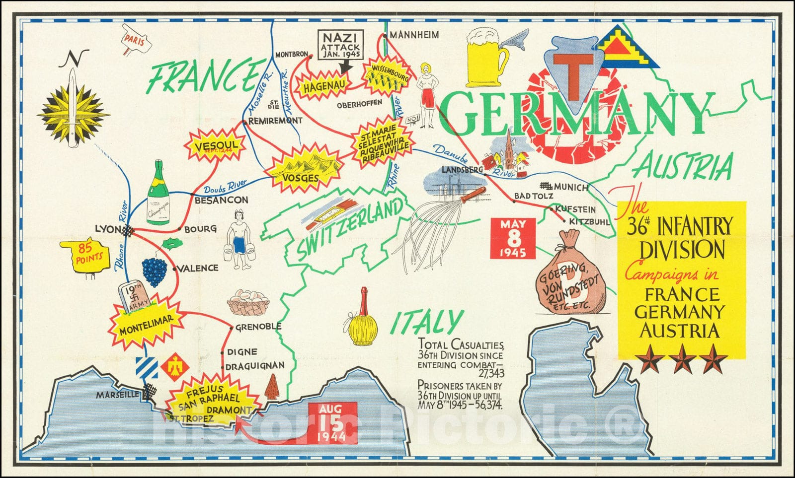 Historic Map : Second World War-Triumphal Map, 1945, Vintage Wall Art