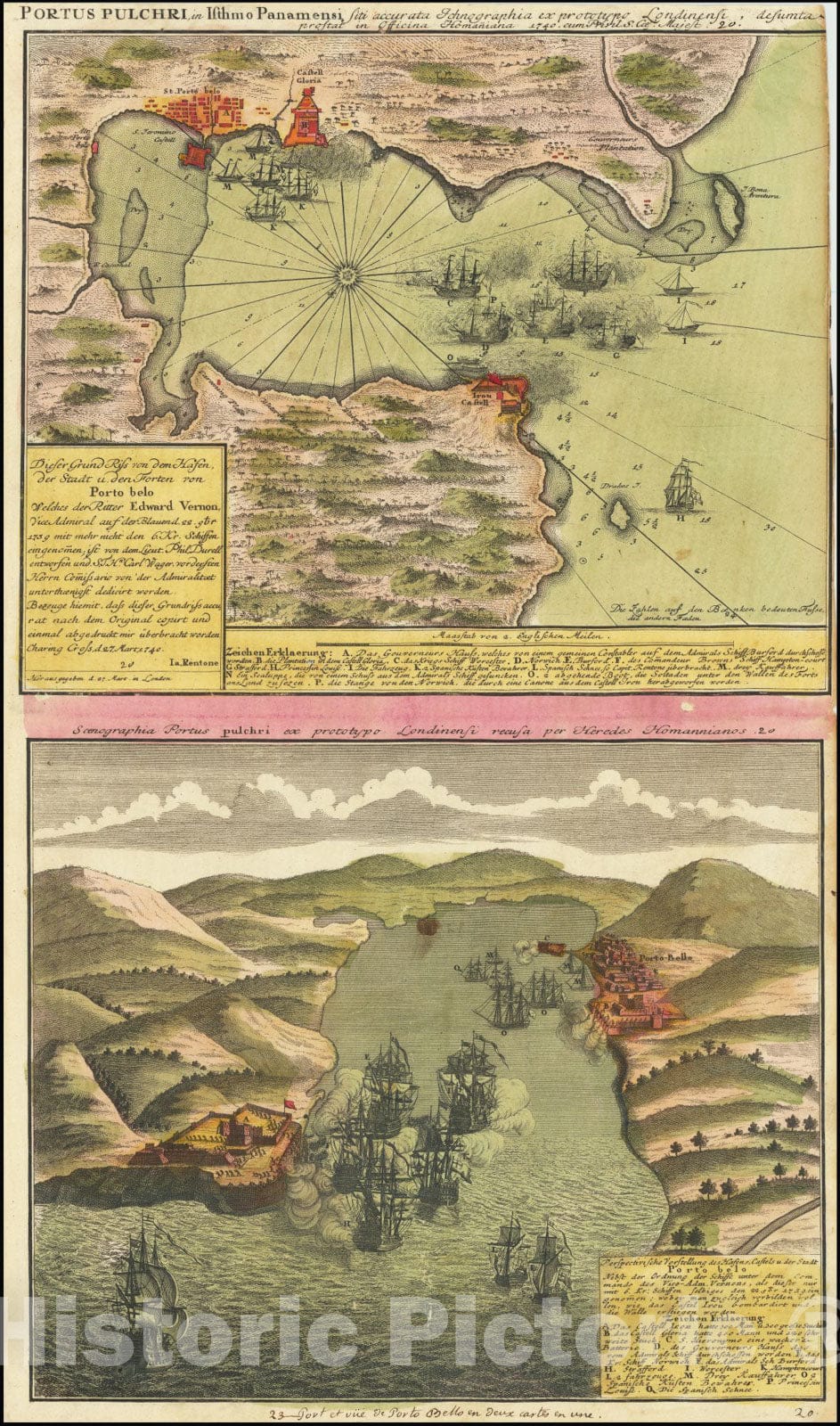 Historic Map : Portobelo, Colon, Panama,Portus Pulchri in Isthmo Panamensi, 1740, Vintage Wall Art